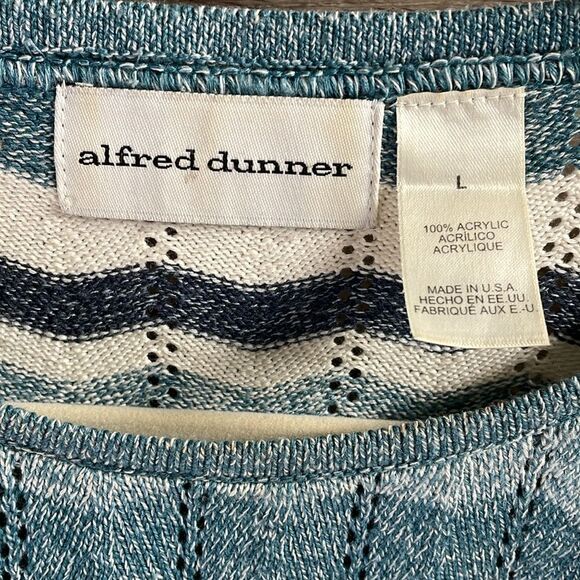 ALFRED DUNNER Womens Striped Pullover Open Knit Sweater Size Large Teal - Picture 5 of 5